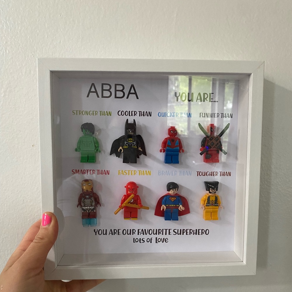“You are our favorite superhero” gift for abba(dad) with Legos.